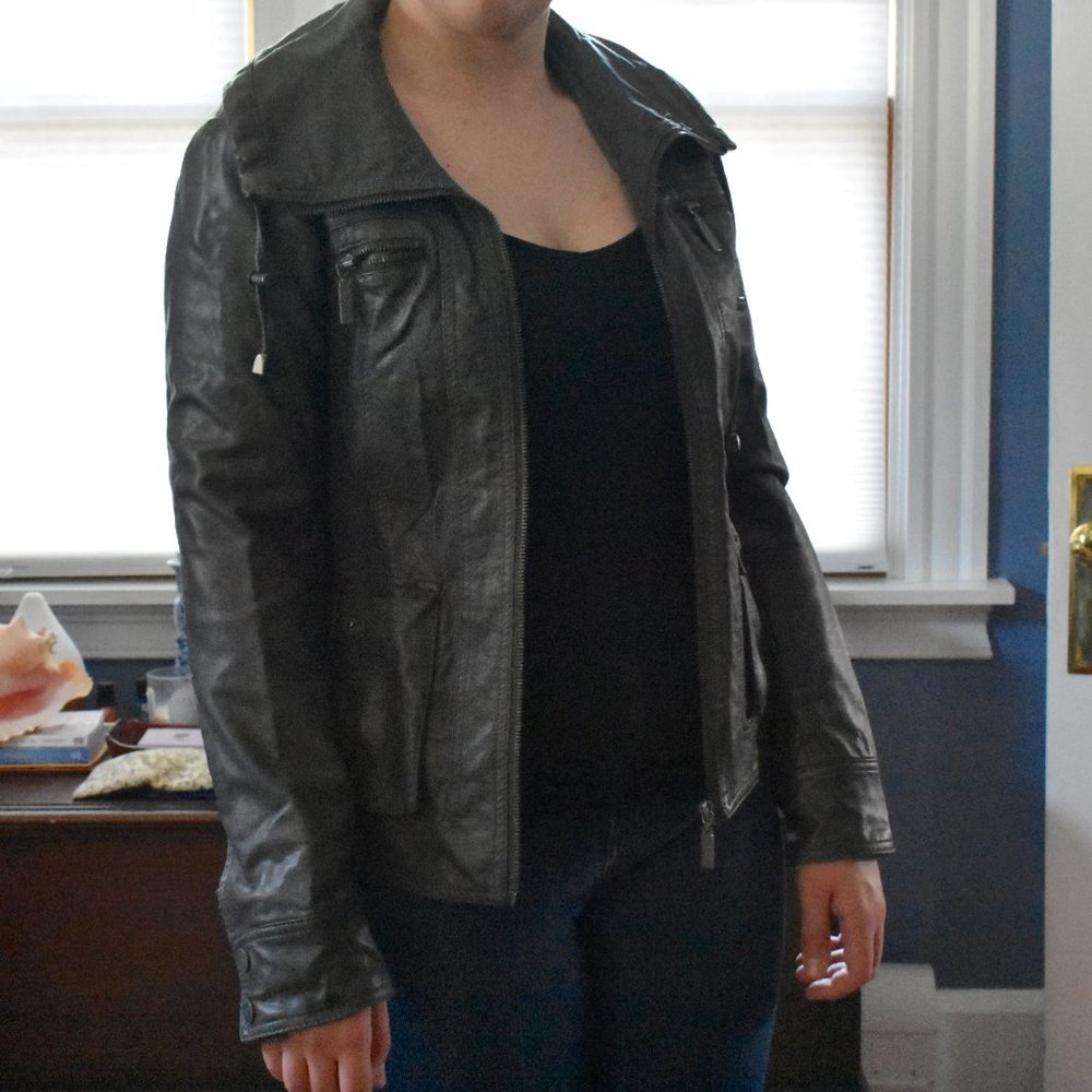 BERNARDO Grey Faux Leather Jacket